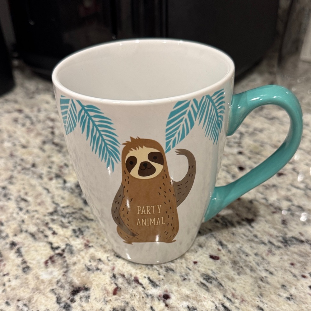 Sloth Party Animal Mug with Teal Handle